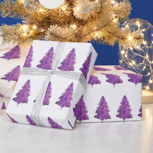 Papier Cadeau Aquarelle moderne Purple Pine Tree Noël (Vacances)