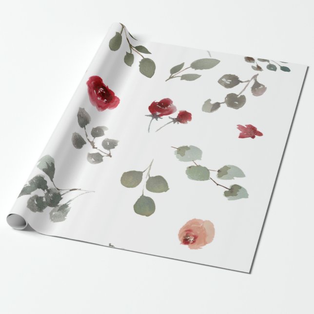 Papier Cadeau Aquarelle moderne Roses floraux papier d'enveloppe (Déroulé)