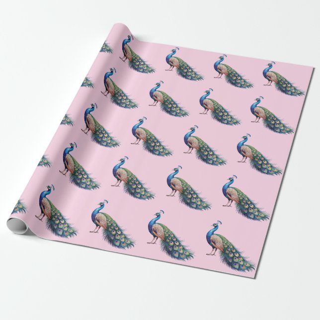 Papier Cadeau Aquarelle moderne tendance Peacock Motif (Déroulé)