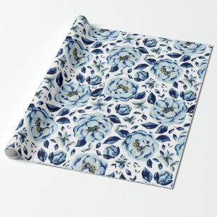 Papier Cadeau Aquarelle Motif bleu pivoine