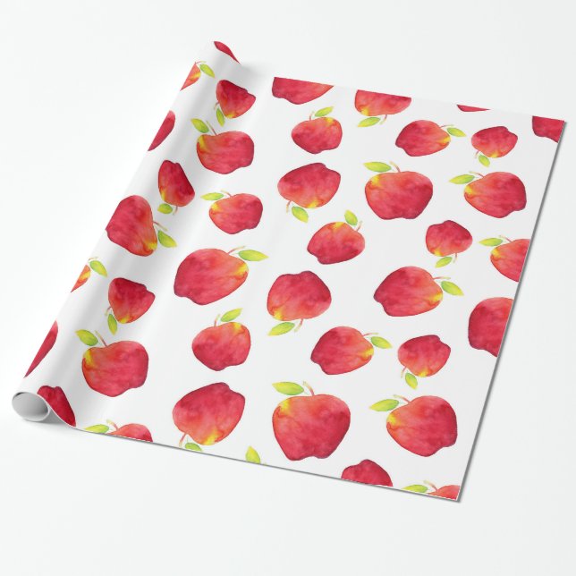 Papier Cadeau Aquarelle Motif de pomme rouge (Déroulé)