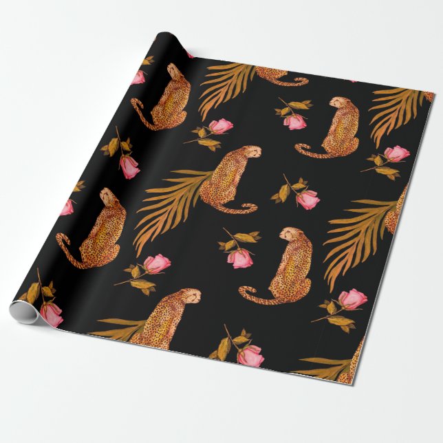 Papier Cadeau Aquarelle motif transparent avec guépards (Déroulé)