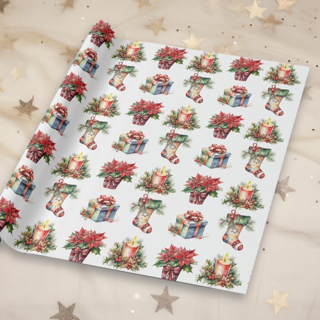 Papier Cadeau Aquarelle Motifs de Noël (Créateur téléchargé)