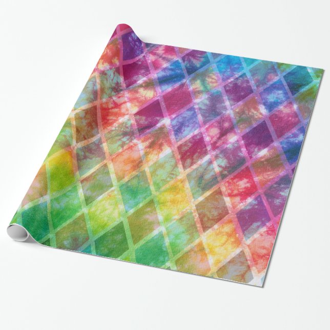 Papier Cadeau Aquarelle Neon Tie Dye Arlequin (Déroulé)