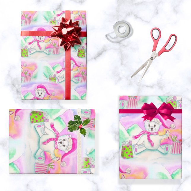 Papier Cadeau Aquarelle Noël Bébé Ours polaire (Créateur téléchargé)
