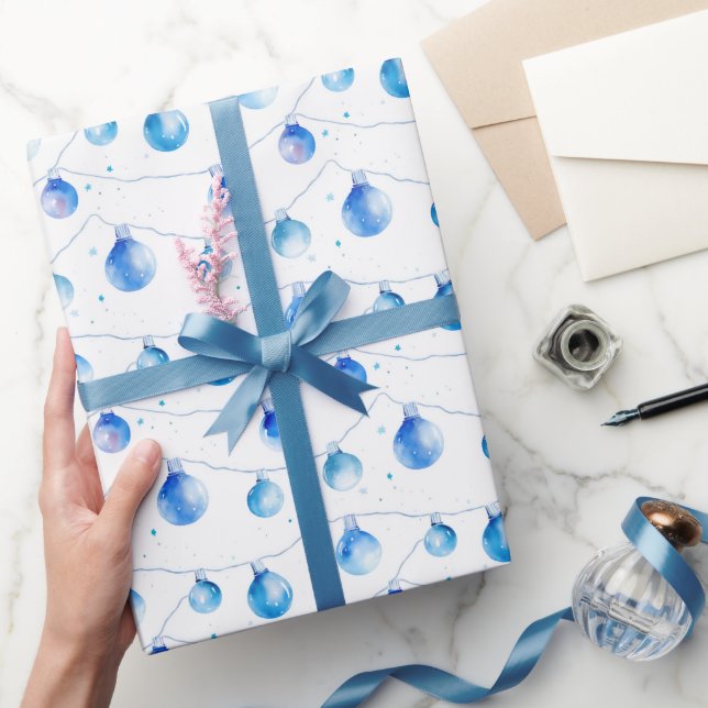 Papier Cadeau Aquarelle Noël Bleu Éclairage (Cadeaux)
