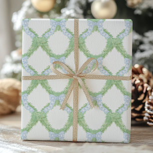 Papier Cadeau Aquarelle Noël Blue Bow Garland