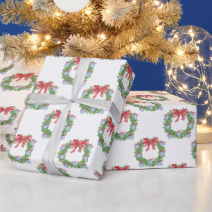 Papier Cadeau Aquarelle Noël Chinoiserie Ornement Wreath