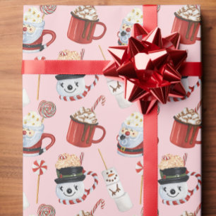 Papier Cadeau Aquarelle Noël Chocolat de cacao chaud