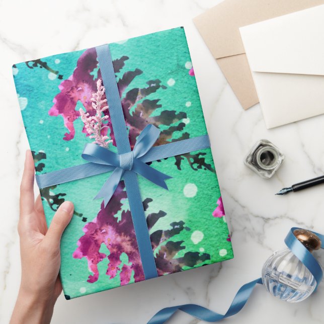 Papier Cadeau Aquarelle Noël Hiver Forêt Cerfs Animaux W (Cadeaux)