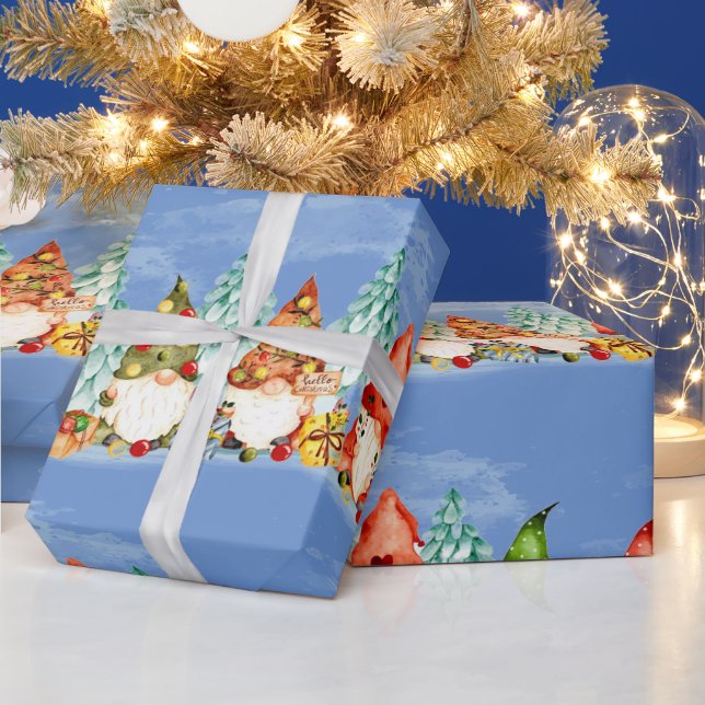 Papier Cadeau Aquarelle Noël mignonne Gnomes Elves (Vacances)