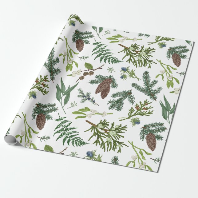 Papier Cadeau Aquarelle Noël Nature & Forêt Illustration (Déroulé)