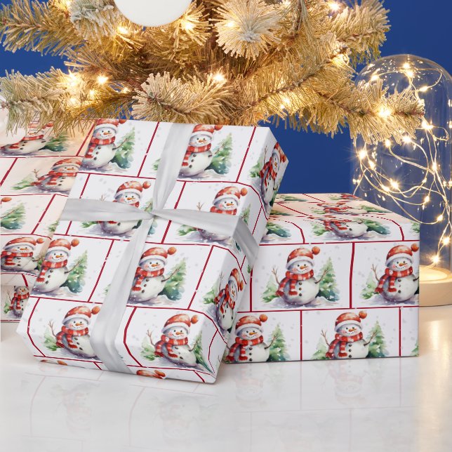 Papier Cadeau Aquarelle Noël Snowman Dans Les Flèches De Neige (Vacances)