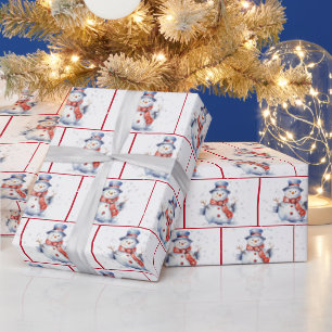 Papier Cadeau Aquarelle Noël Snowmen Dans Les Flèches De Neige