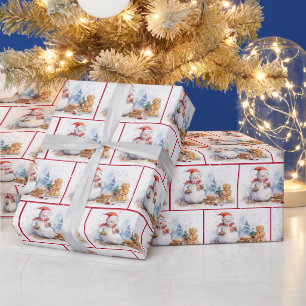 Papier Cadeau Aquarelle Noël Snowmen Dans Les Flèches De Neige