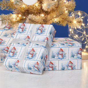 Papier Cadeau Aquarelle Noël Snowmen Dans Les Flèches De Neige