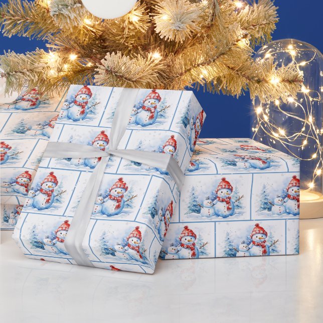 Papier Cadeau Aquarelle Noël Snowmen Dans Les Flèches De Neige (Vacances)