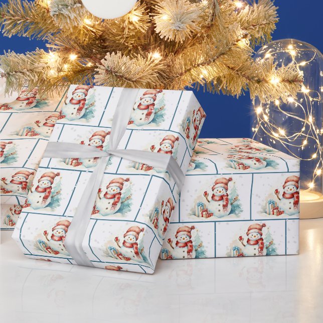 Papier Cadeau Aquarelle Noël Snowmen Dans Les Flèches De Neige (Vacances)