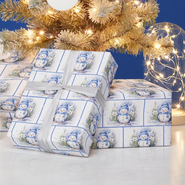 Papier Cadeau Aquarelle Noël Snowmen Dans Les Flèches De Neige (Vacances)
