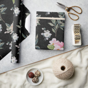 Papier Cadeau Aquarelle noire moderne mignonne Motif floral