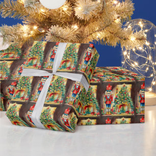 Papier Cadeau Aquarelle Noisette de Noël, arbre de Noël
