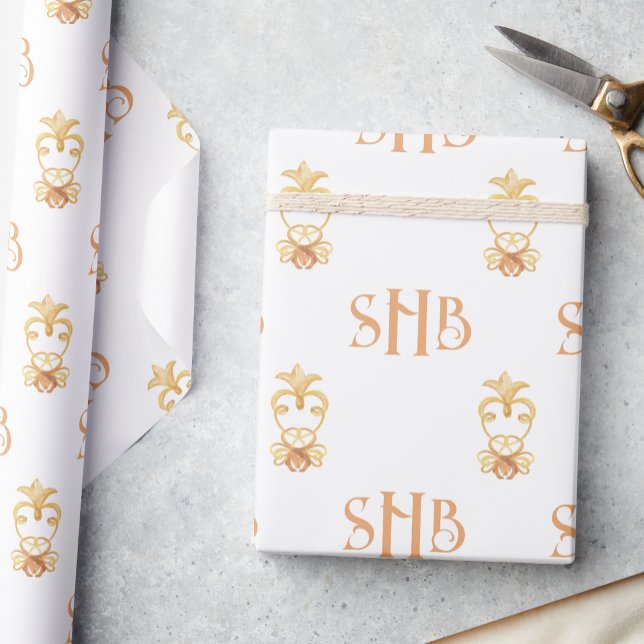 Papier Cadeau Aquarelle Or Flore 3 Lettre Monogramme (Créateur téléchargé)