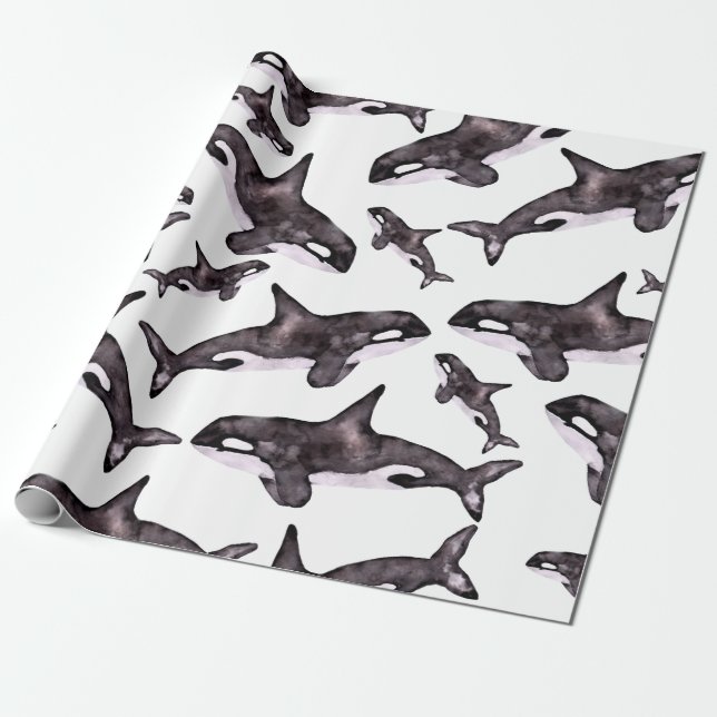 Papier Cadeau Aquarelle Orca (Déroulé)