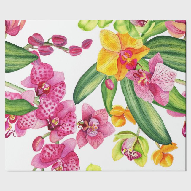 Papier Cadeau Aquarelle Orchidées Design 18 (Couture)