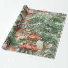 Aquarelle Pagode asiatique dans paysage verdoyant