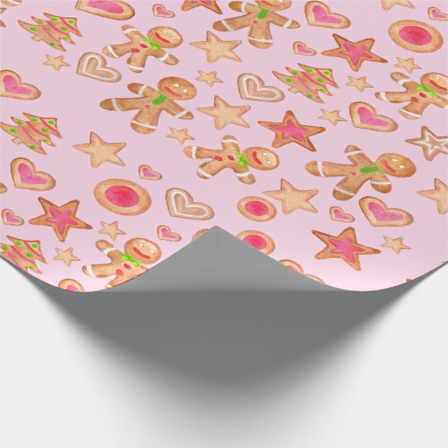 Papier Cadeau aquarelle pain d'épices de Noël cookies (Coin)