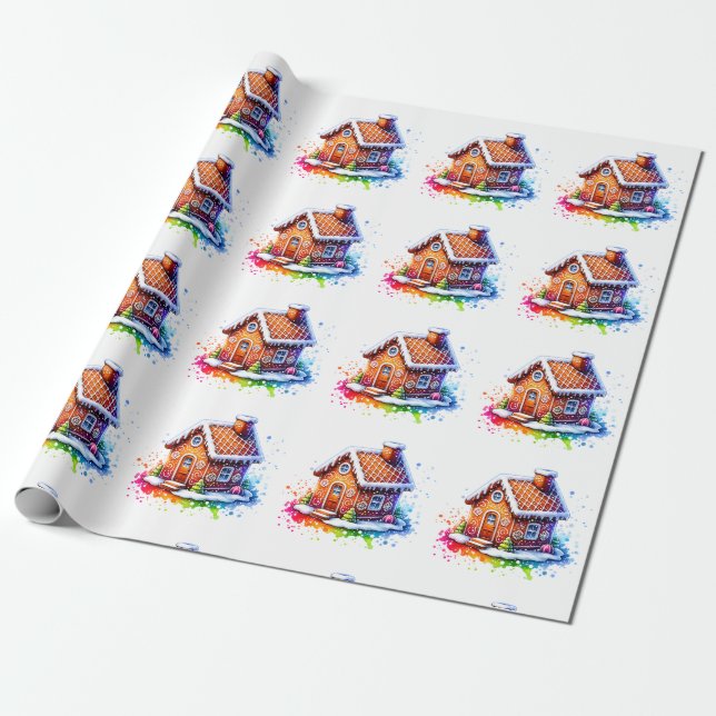 Papier Cadeau Aquarelle pain d'épices Maison Enveloppement de No (Déroulé)