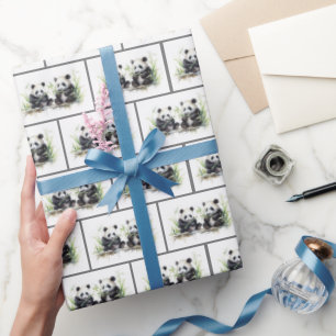 Papier Cadeau Aquarelle Panda Bears