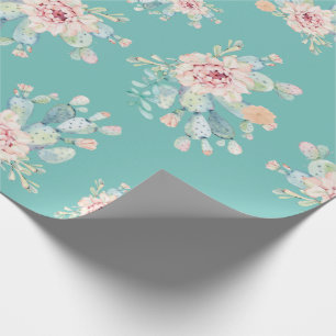 Papier Cadeau Aquarelle Pastel Cactus Fleurs florales Succulente