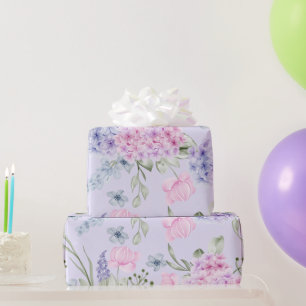 Papier Cadeau Aquarelle Pastel Couleur Mixte Fleurs d'Hydrangée