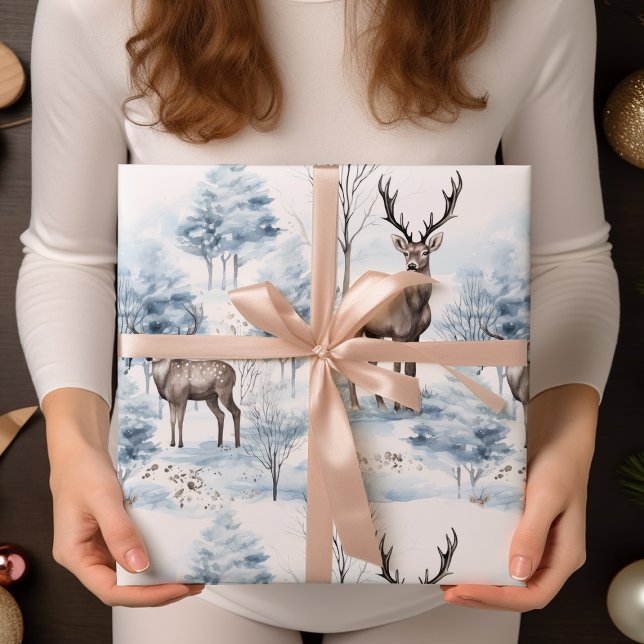 Papier Cadeau Aquarelle Pastel Deer Sage Vert hiver (Créateur téléchargé)
