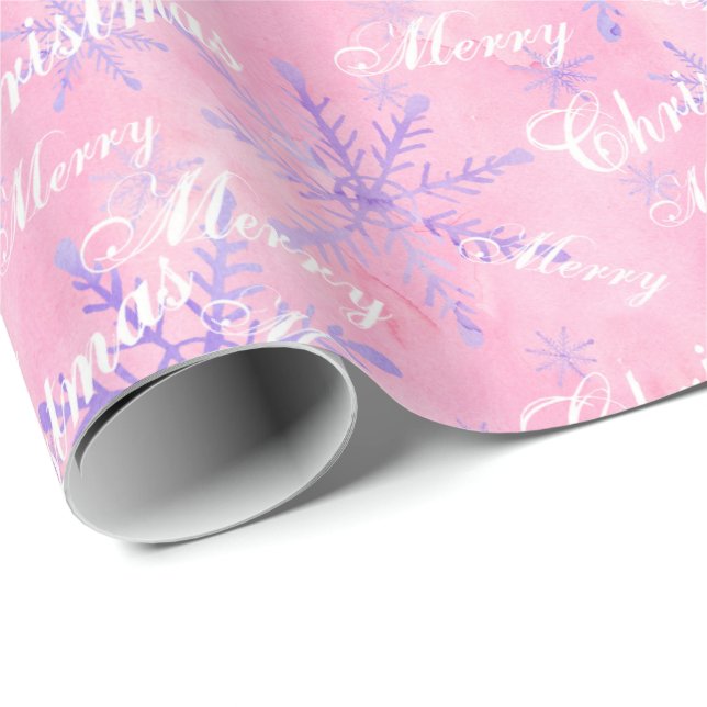 Papier Cadeau Aquarelle Pastel Pink et Purple Snowflakes (Coin rond)