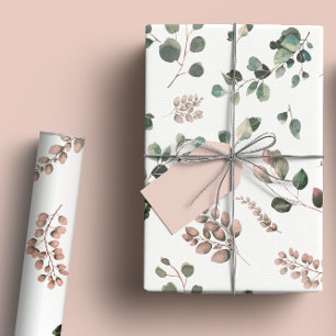 Papier Cadeau Aquarelle Pastel Rose & Sage Vert Eucalyptus