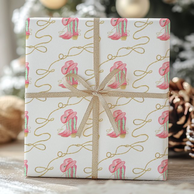 Papier Cadeau Aquarelle Pays Noël Cowboy Botte (Créateur téléchargé)