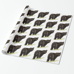 Papier Cadeau Aquarelle Peinture Ours Noir Animal Nature Art