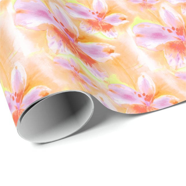 Papier Cadeau Aquarelle Peinture péruvienne Lily Alstroemeria mo (Coin rond)