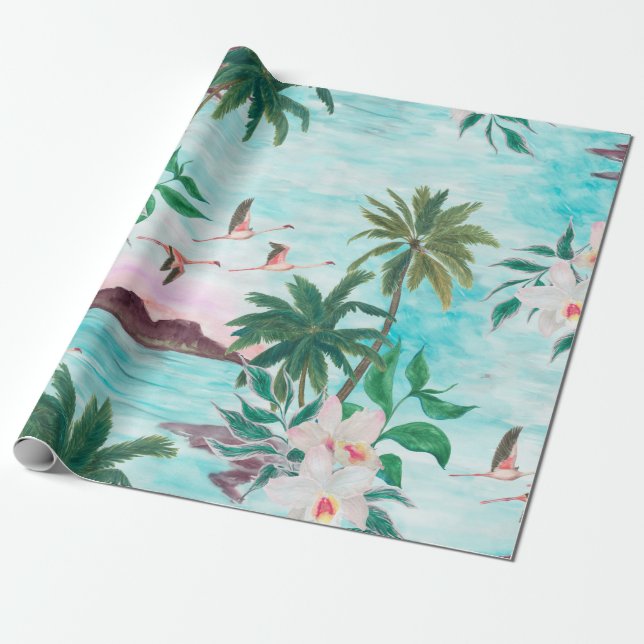 Papier Cadeau Aquarelle peinture sans couture motif avec hawaïen (Déroulé)