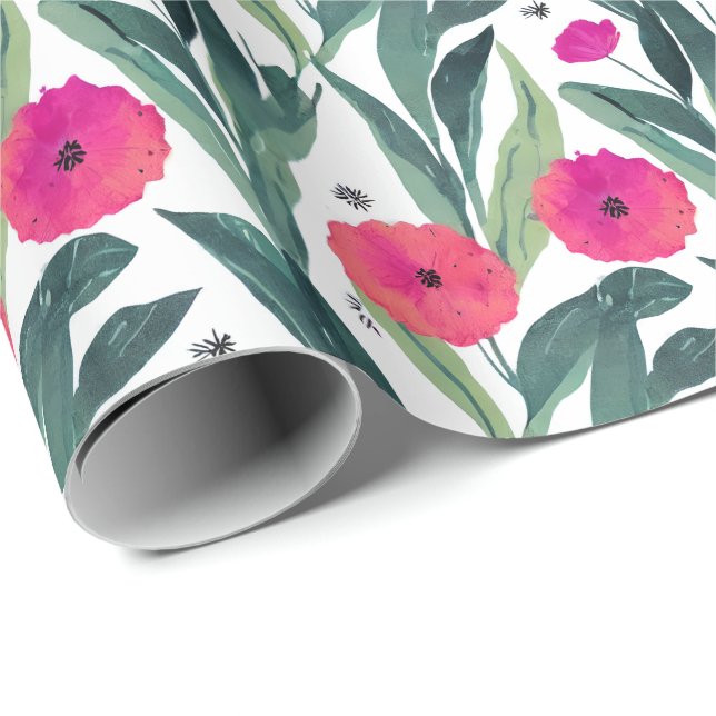 Papier Cadeau Aquarelle Pépites botaniques Motif floral (Coin rond)