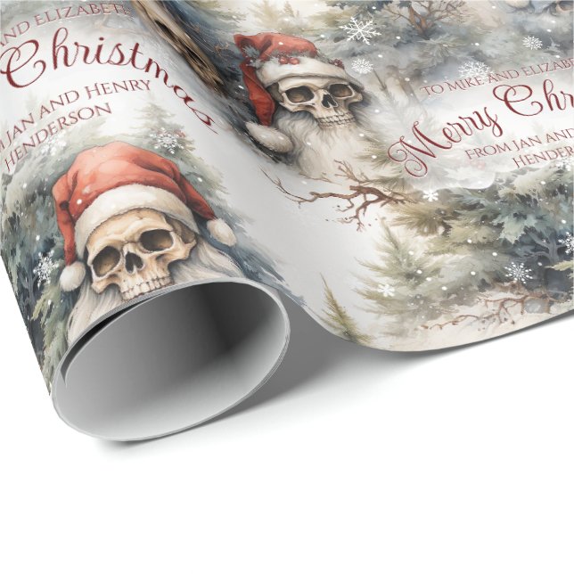 Papier Cadeau Aquarelle Père Noël Skuls Noël gothique (Coin rond)