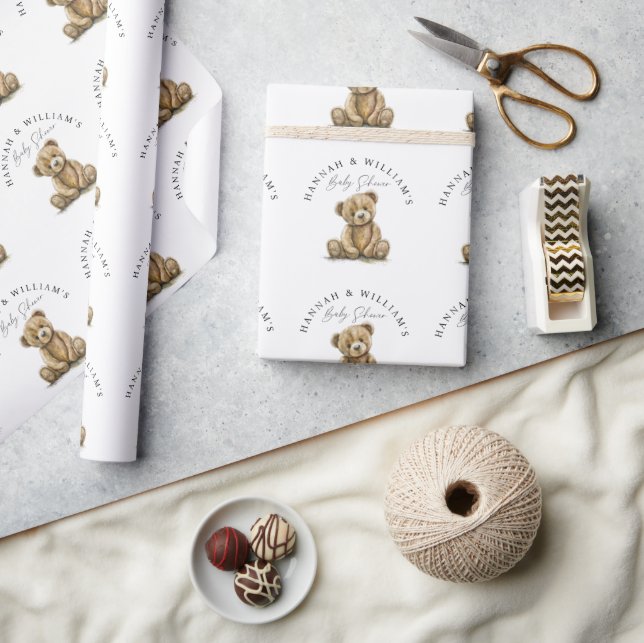 Papier Cadeau Aquarelle personnalisée Baby shower d'ours en pelu (Artisanat)