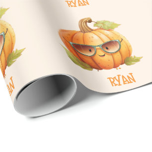 Papier Cadeau Aquarelle personnalisée Citrouille mignon Orange H