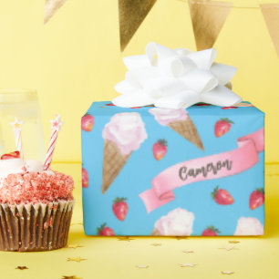 Papier Cadeau Aquarelle personnalisée cône de crème glacée frais