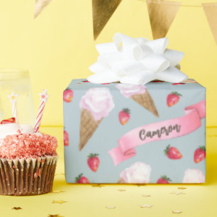Papier Cadeau Aquarelle personnalisée cône de crème glacée frais