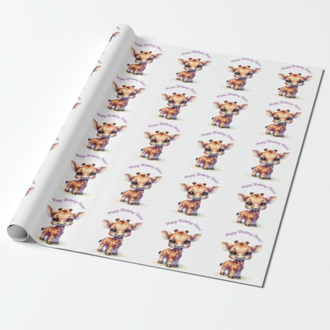 Papier Cadeau Aquarelle petite girafe (Déroulé)