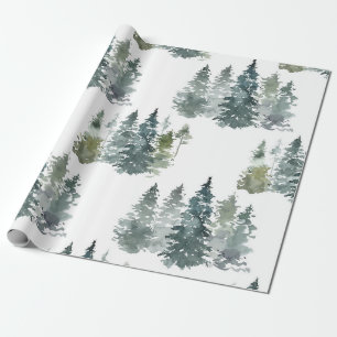 Papier Cadeau Aquarelle Pin rustique Arbres Forêt Neige hiver