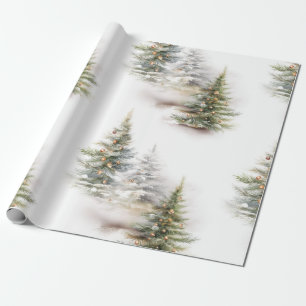 Papier Cadeau Aquarelle Pine Arbre Sage Vert Noël